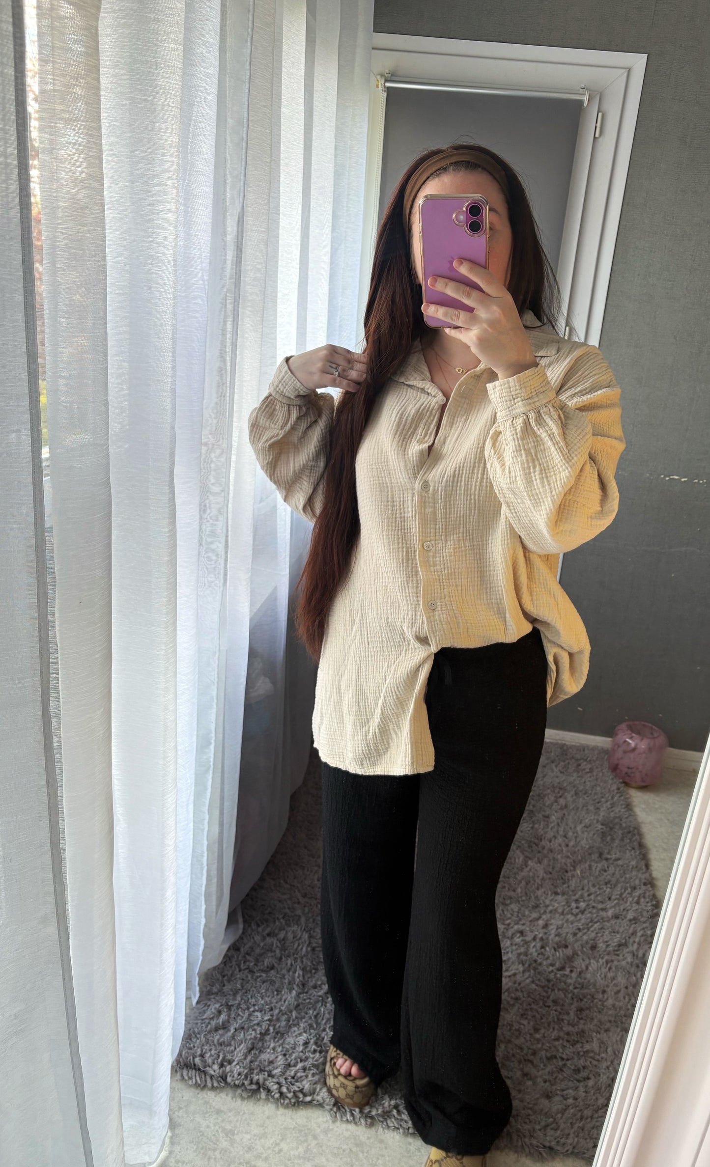 CHEMISE BEIGE EN GAZ DE COTON