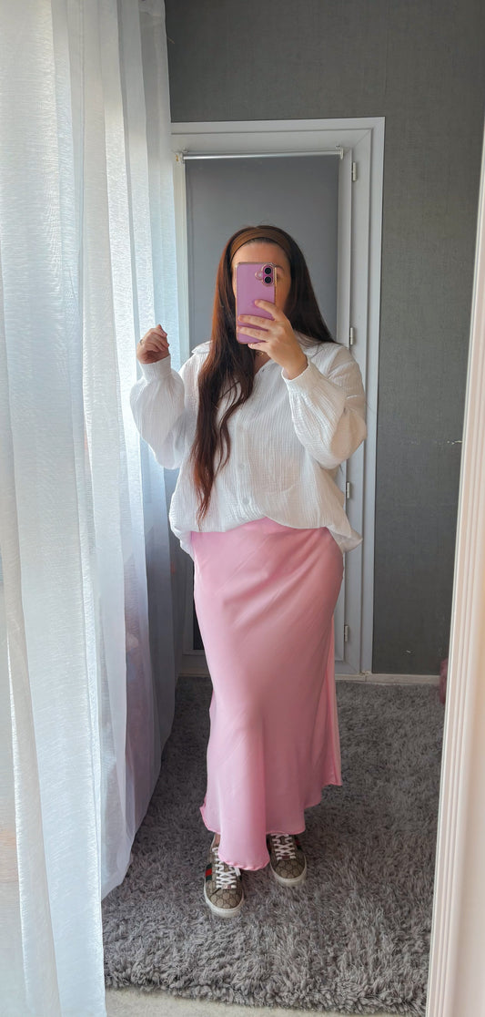 JUPE EN SATIN ROSE GIRLY