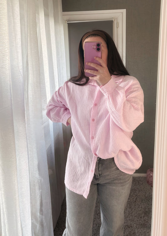 CHEMISE ROSE EN GAZ DE COTON